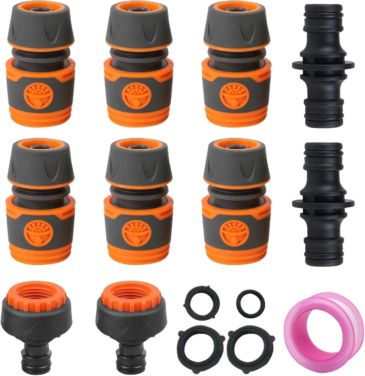 10 stuks, 1/2 inch, slangconnectorset met accessoires, 2-in-1 kraanaansluiting voor tuinslang, snelle aansluiting, slangaansluiting voor familie en tuin