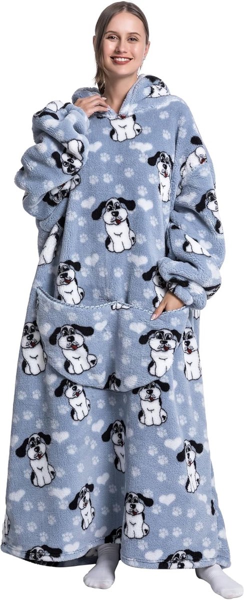 deken met capuchon voor vrouwen en volwassenen, deken met mouwen, zachte en warme deken om aan te kleden als cadeau voor vriendin, moeder of moeder (Puppy)