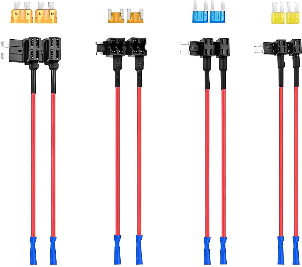 8 stuks stroomdief auto zekering adapter set, platte zekering adapter piggyback, stroomdief auto zekering standaard, standaard platte zekering adapter voor, vrachtwagen, motorfiets, boot,