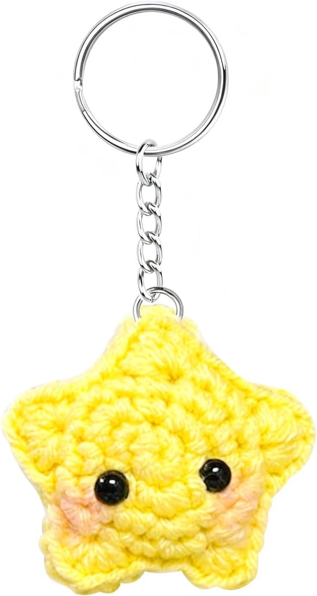Stern Sleutelhanger, Gehaakte Kawaii Rode Wangen Sterren voor Autosleutel Decoratie, Handgemaakte Tashanger Sleutelring Geschenken Vrouwen