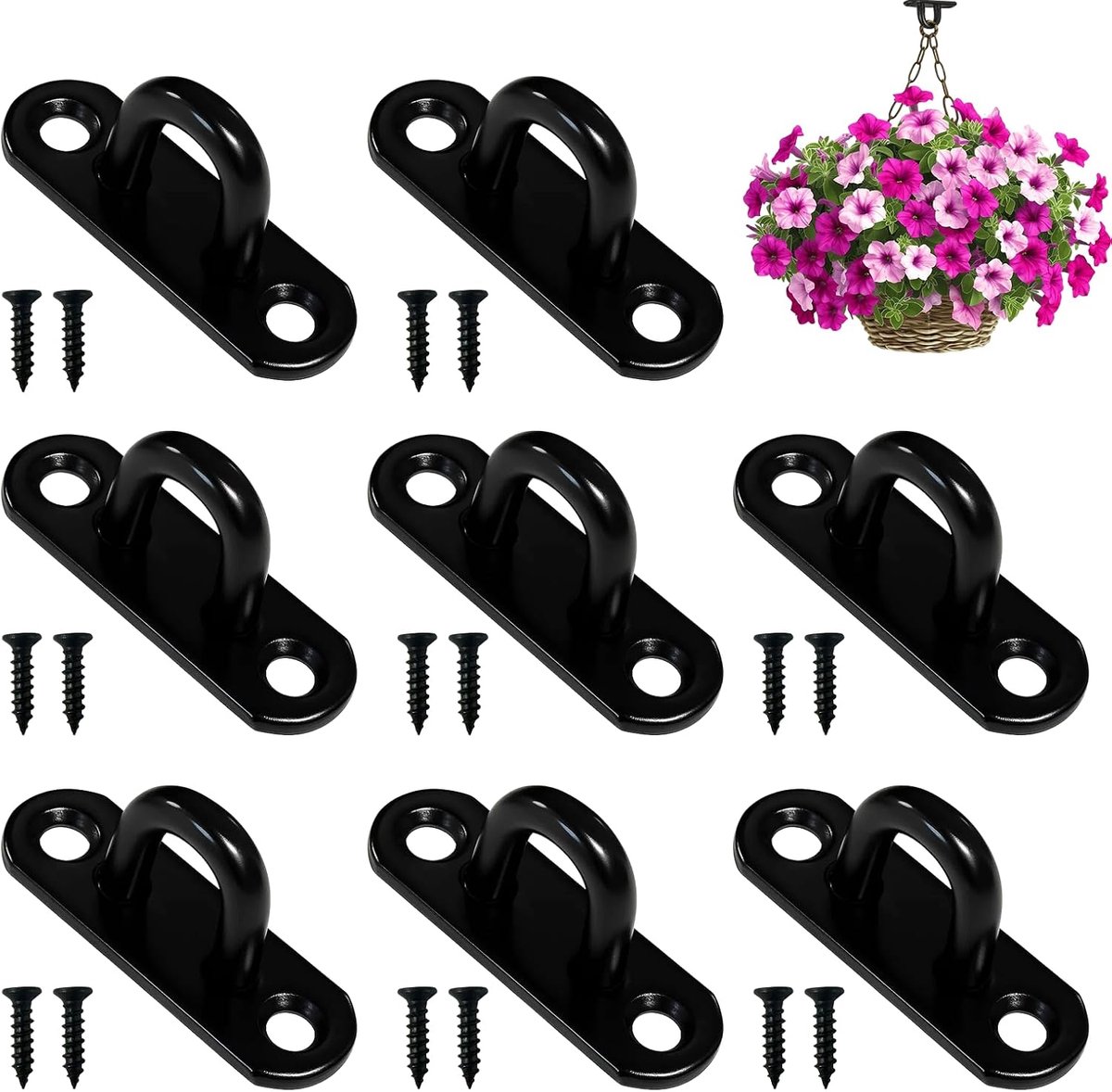 8 stuks oogplaten van roestvrij staal, M5 plafondhaken, zware belasting, oogplaat, U-haken, zwart, roestvrijstalen plafondhaken, U-vormige hangers voor hangplanten en lichtkettingen voor