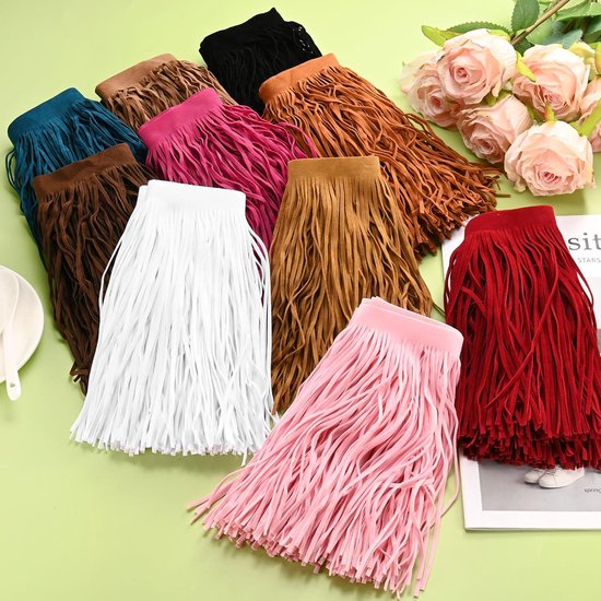 METERXITY PU Lederen Franje Trim, 1 Yard 15,5 cm Wit Dubbelzijdig Suede Kwastje Naaien Trim voor DIY Ambacht/Naaien Jurk Kostuum/Tassen Schoen Decoratie, Franje Kwastje — afbeelding 5