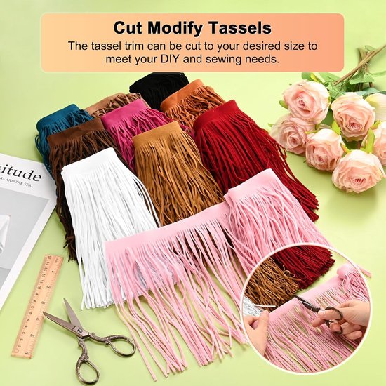 METERXITY PU Lederen Franje Trim, 1 Yard 15,5 cm Wit Dubbelzijdig Suede Kwastje Naaien Trim voor DIY Ambacht/Naaien Jurk Kostuum/Tassen Schoen Decoratie, Franje Kwastje — afbeelding 3