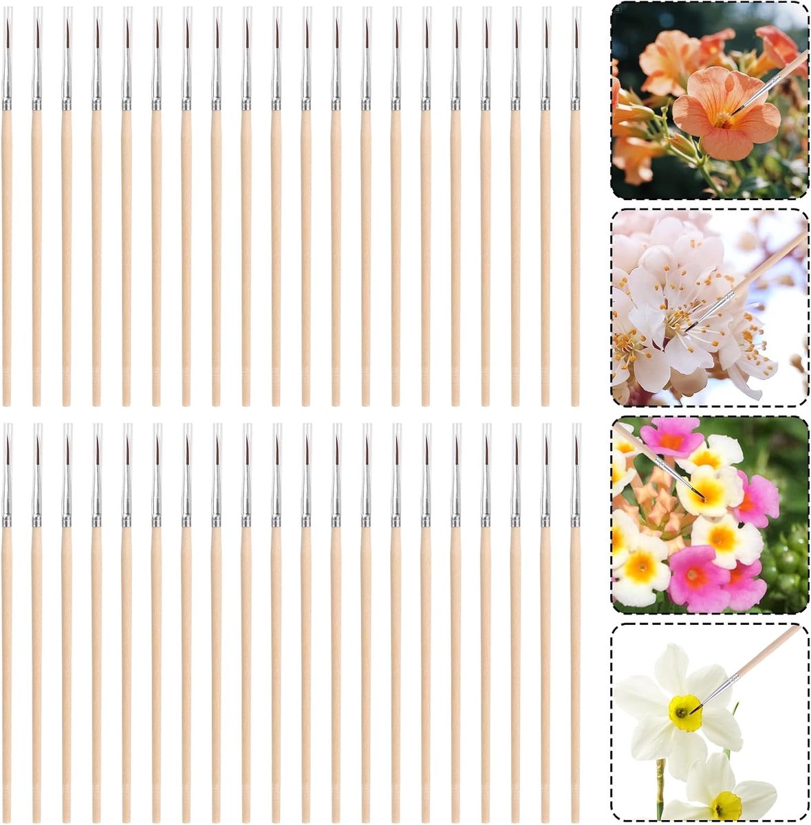 40 St Bestuivingsborstels, Houten Bestuivingsborstel voor Planten Nylon Borstelharen met Plastic Hoes Handmatige Bestuivingsgereedschap voor Hydrocultuursystemen Bloemen Groenten