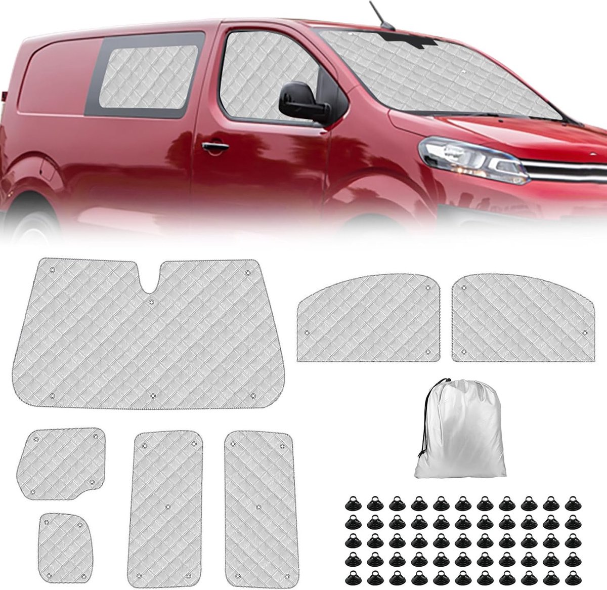7 stuks Technology thermische mat, vervanging voor Citroen Jumpy 2016-2025, bestuurderscabine, vervanging voor Opel Vivaro 2016-2025, aluminiumfolie, opvouwbare zonneklep, zonwering, voorruitafdekking