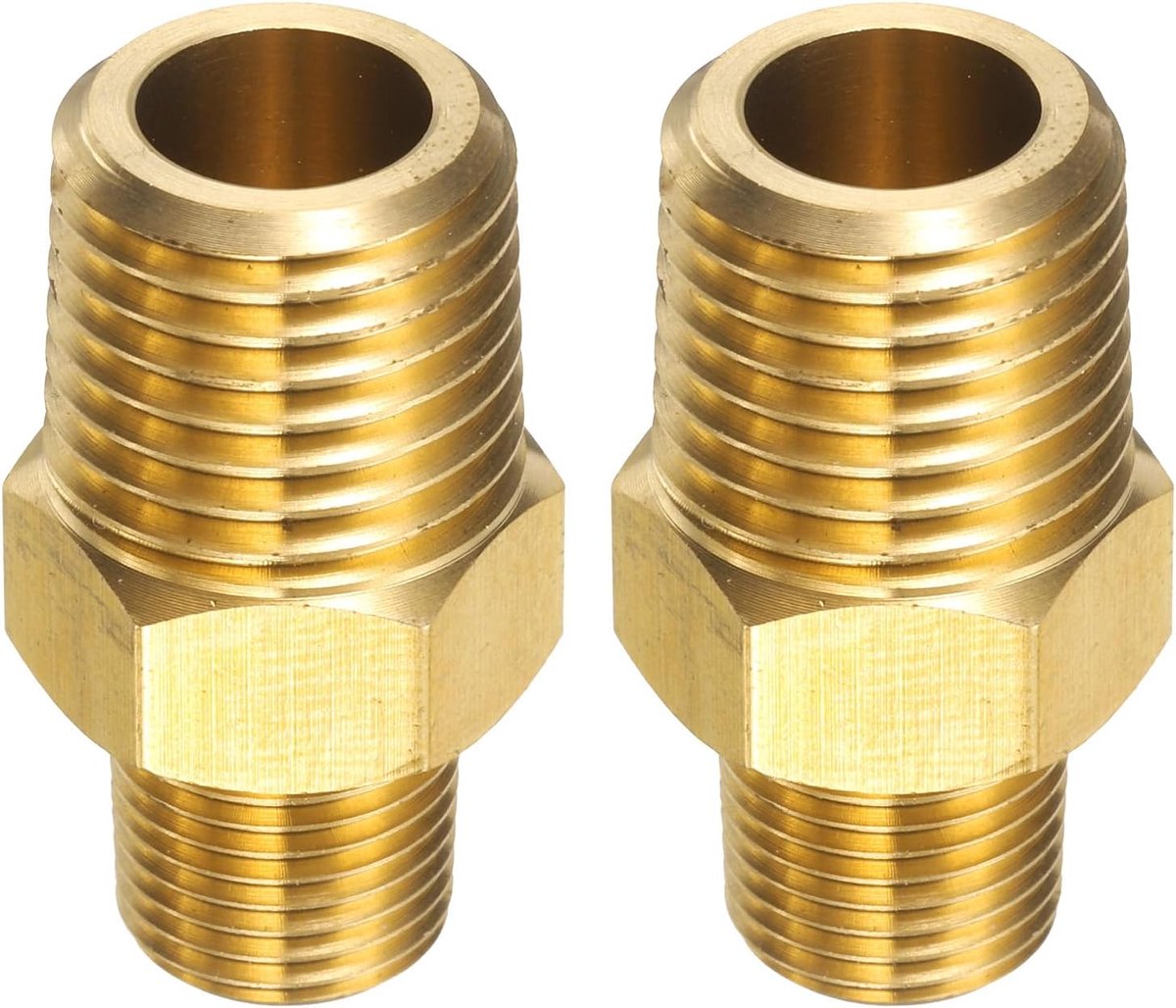 2 stuks messing buisfitting 1/4" NPT x 1/8" NPT mannelijk messing zeskantnippel buisverlengingsadapter buisnippelconnector voor douche, olie, waterleiding