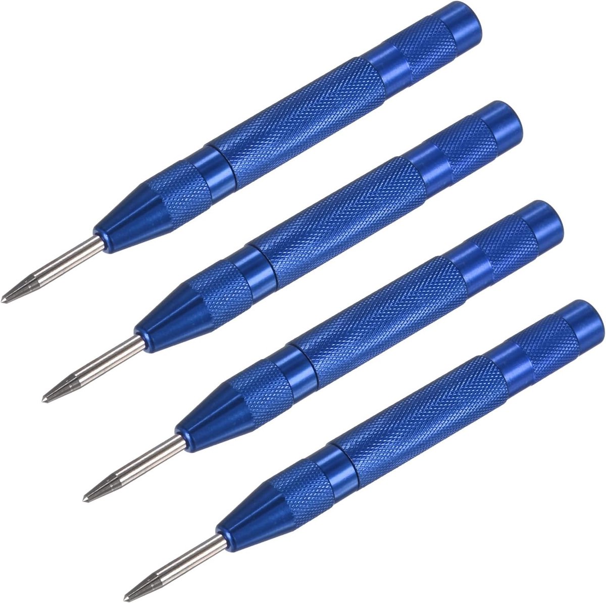 METERXITY 4 stuks automatische centreerpons, 133 mm, snelstaal, veerpons, gereedschap voor staalplaat/houten plaat/glas, verstelbare slagpons, glasbreker, gereedschap [blauw]