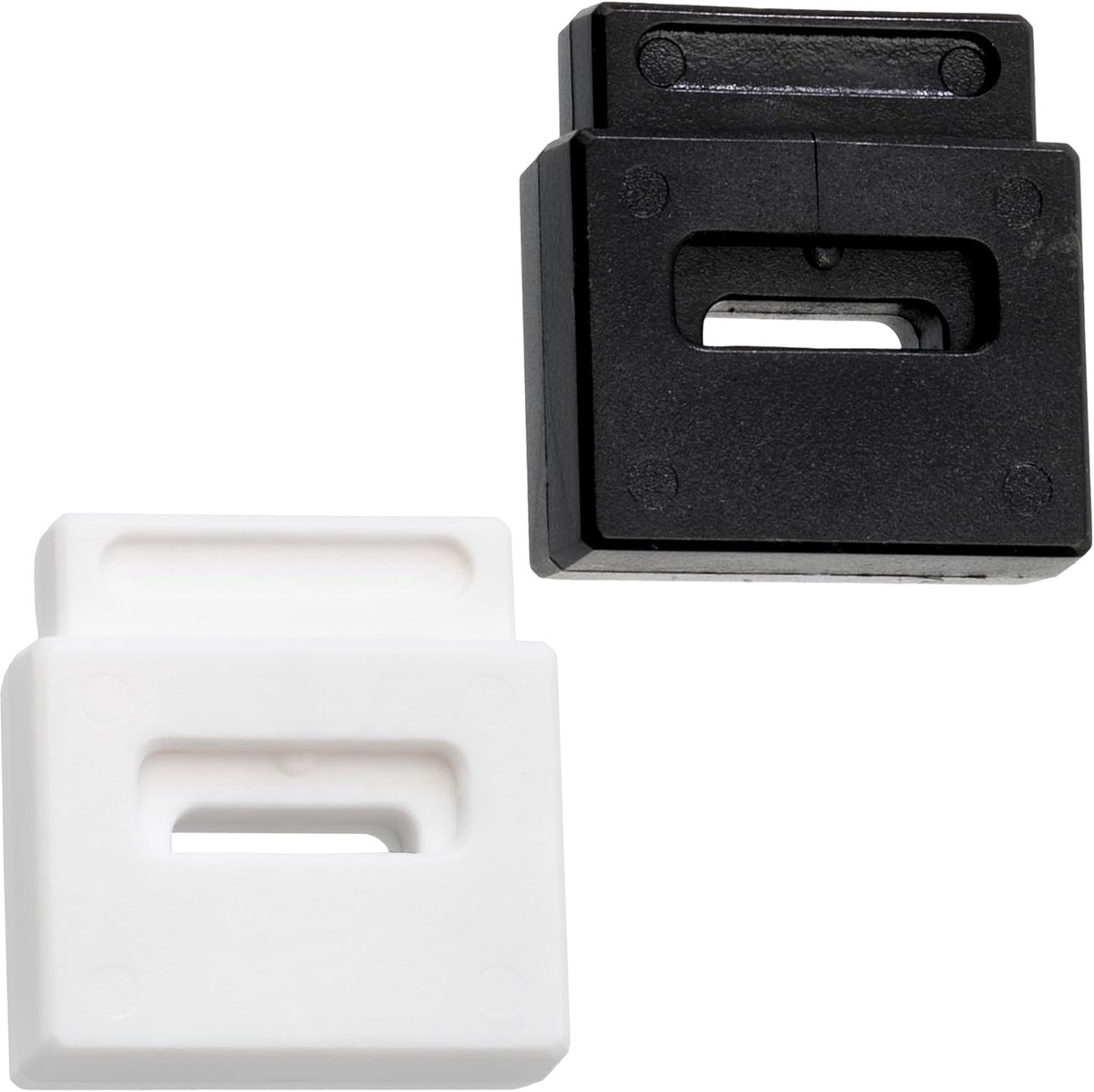 - Set van 12 vierkante koordstoppers met veer en 1 gat - stop koordklem koordstopper - opening 13x4 mm - van kunststof - kleur zwart en wit