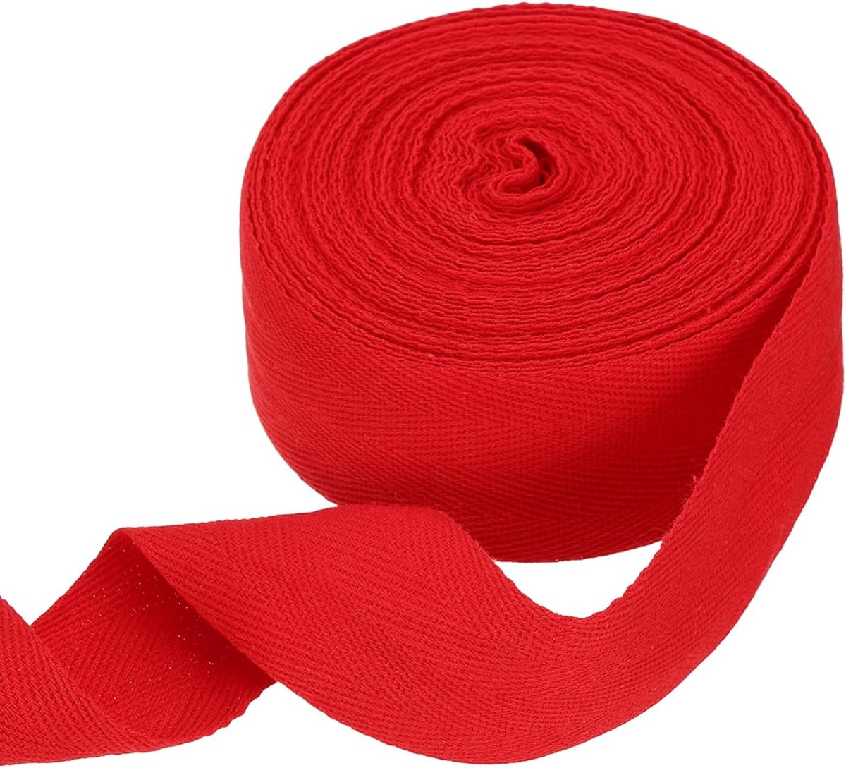Katoenen Visgraatlint 40 mm x 10 meter biasrol geweven lint voor doe-het-zelf naaien geschenkverpakking, rood