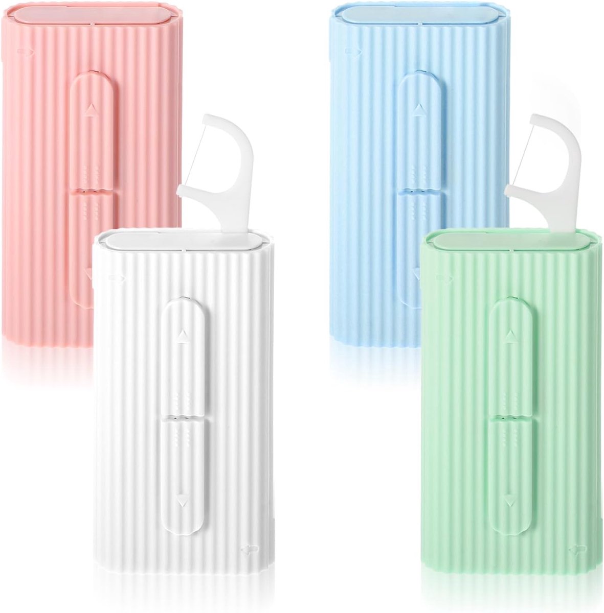 4-pack Draagbare tandzijde met navulbare tandzijdebox, automatische reisorganizer en zakdozen met 40 tandzijdesticks voor tandenreiniging