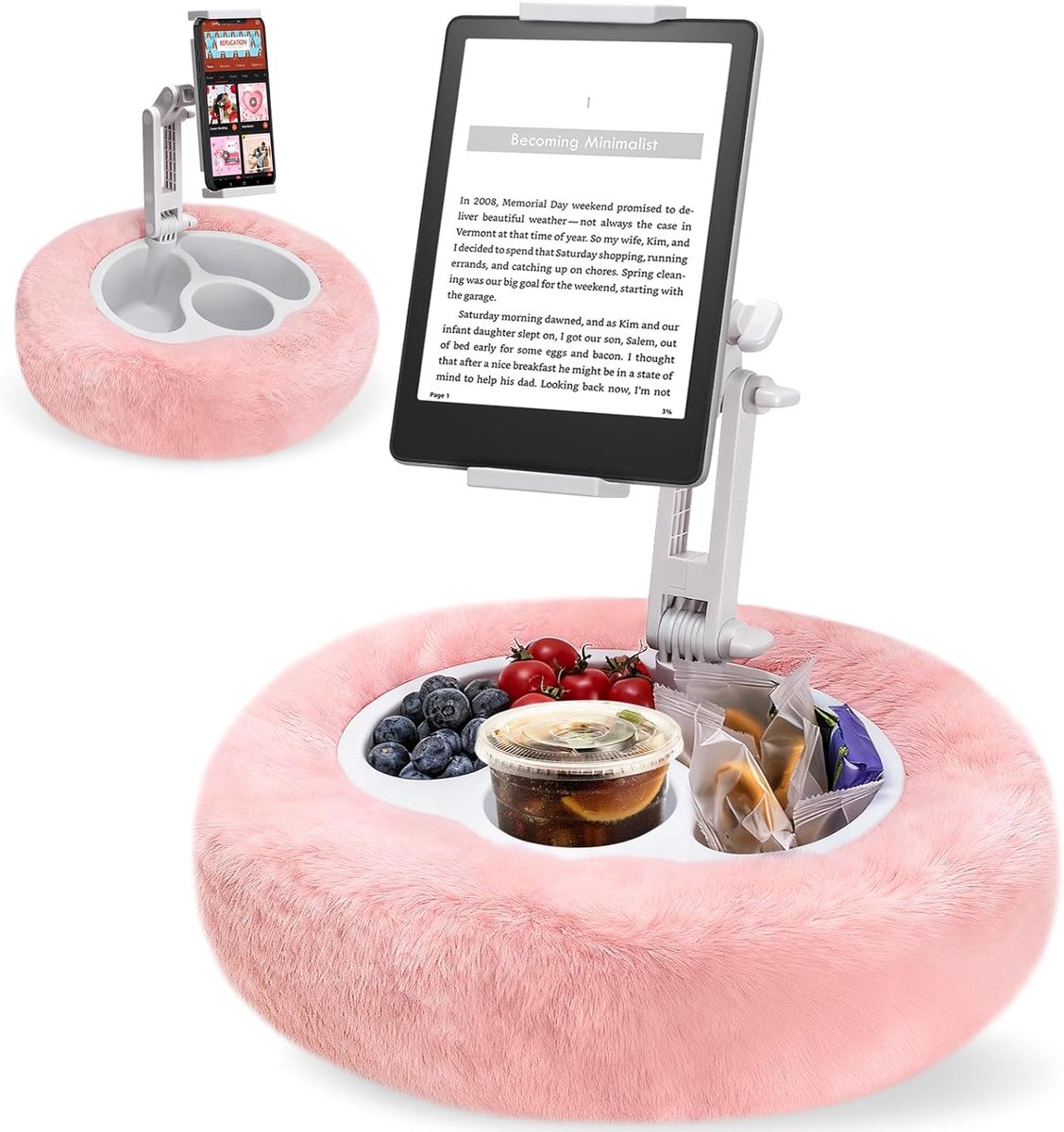 Kussenstatief voor tablet, verstelbare Kindle-houder voor bed met afneembare schaal en kussen, iPad-kussen voor tablet, iPad, iPhone, Kindle, Switch en alle 4,7–12,9 inch apparaten – roze
