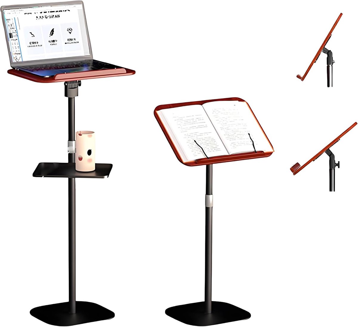 boekenstandaard, draagbare laptopstandaard, staand bureau, in hoogte verstelbaar van 69,5 cm tot 103,5 cm, met afneembare schaal voor notities, kookboeken en laptop​
