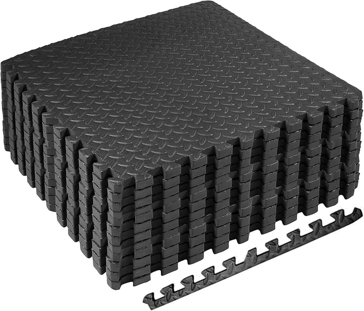 Gymnastiekmat, puzzel van EVA-schuim, set van 12 stuks, 31,5 x 31,5 x 1 cm, inclusief 18 randen, antislip rubberen bodem voor tatami sportschool en fitness