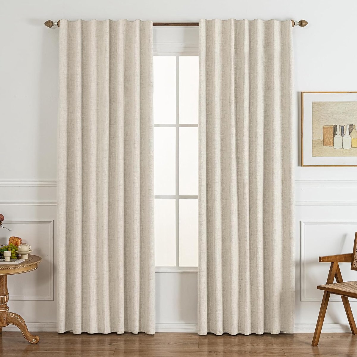 linnenmix, crème, 2 panelen, 100% uv-bescherming en isolerend, tegen kou en hitte, voor slaapkamer, woonkamer, 220 x 127 cm