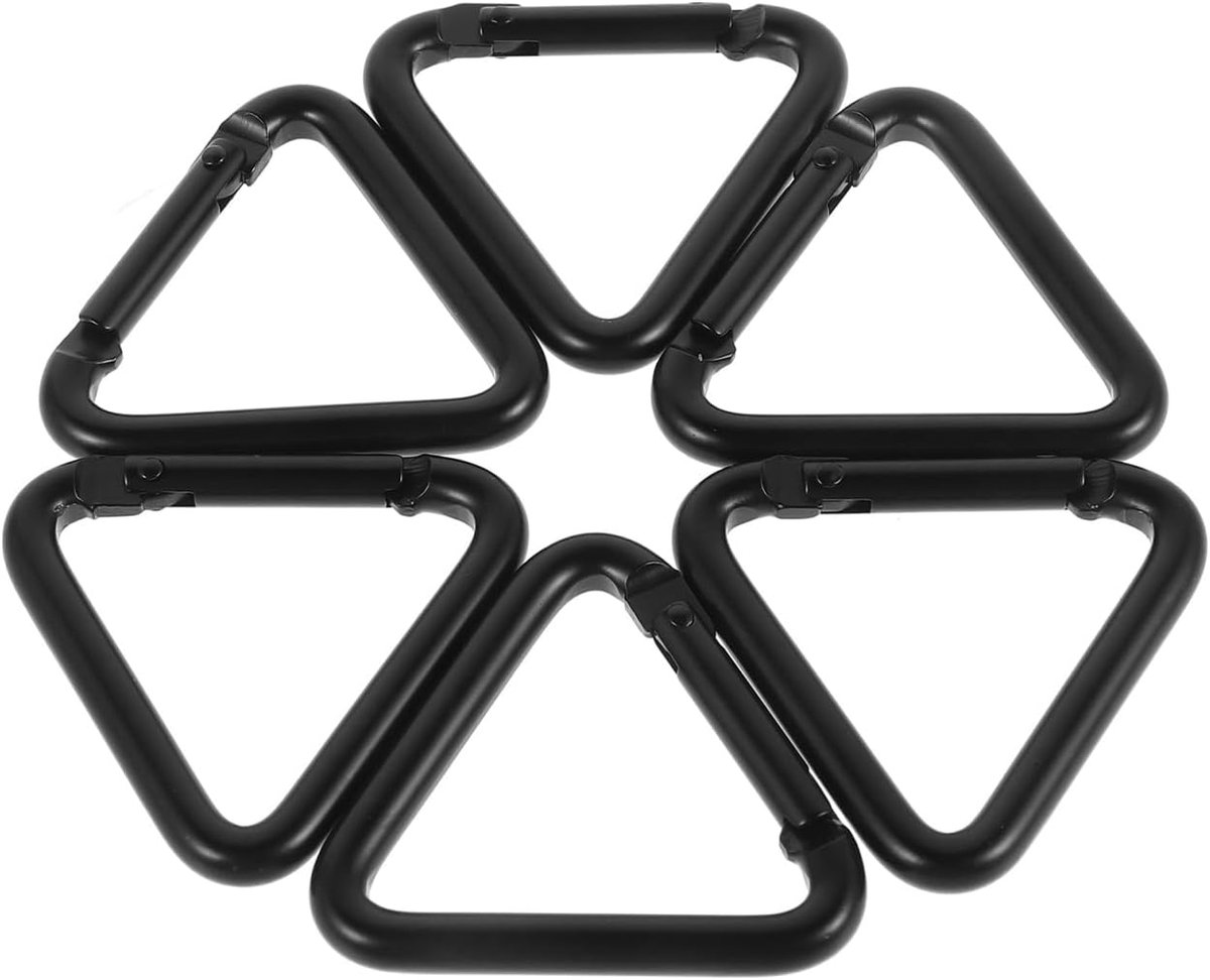 6 stuks kleine zwarte aluminium karabijnhaken clips driehoekige vorm voor sleutelhangers rugzakhaken outdoor camping veelzijdig inzetbaar en belastbaar