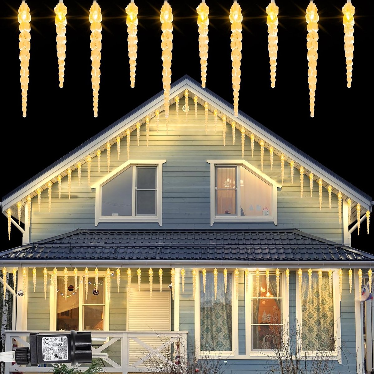 Led-ijspegellichtketting voor buiten, 40 leds, ijspegels, kerstverlichting met timer, 8 modi, 4 m waterdicht, ijsregen, lichtketting, werkt op stroom, voor Kerstmis, binnen en buiten, decoratie