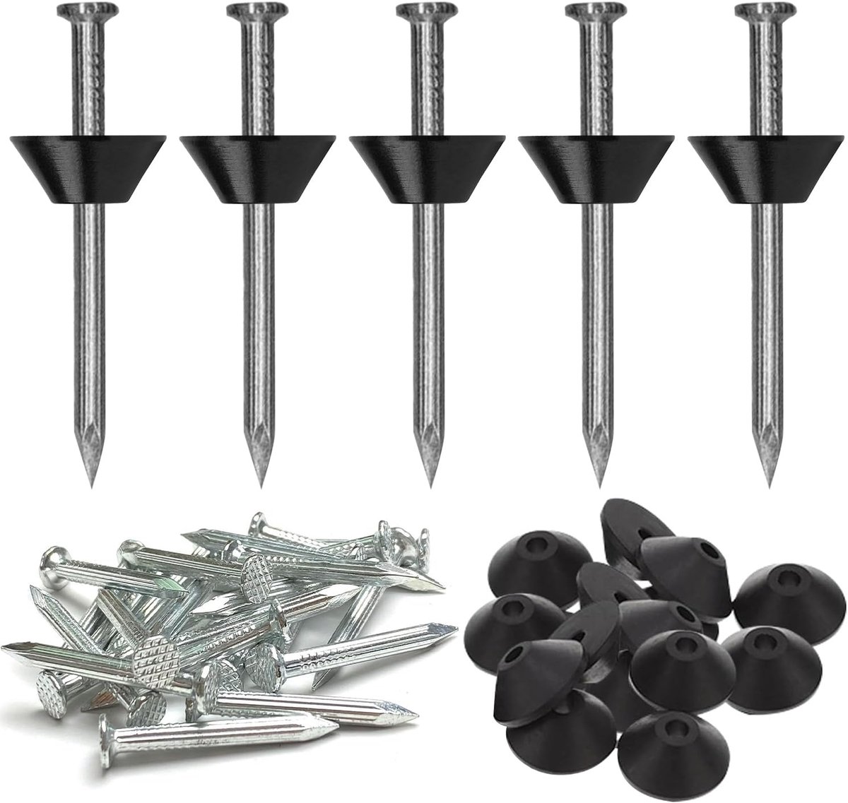 200 stuks afdichtnagels voor noppenbaan, 3 x 30 mm noppenfolie, spijkers, montageknoppen met spijker, afdichtring 16,7 mm, stalen spijkers voor verhoogd bloembed, eindprofiel, noppenbaan noppenfolie