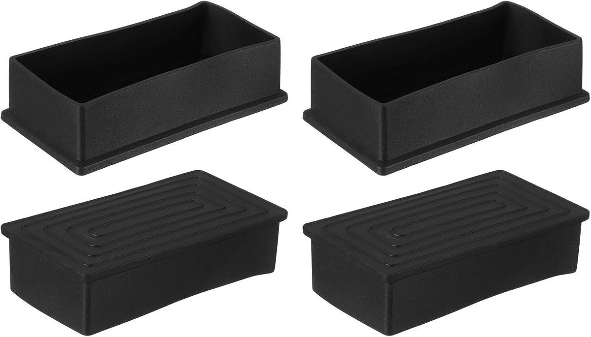 4 stuks rubberen meubelpootdoppen, 50 x 100 mm, rechthoekige stoelpootdoppen met randen, meubelvoet-eindkap, vloerbescherming voor tafel, stoel, machinevoeten, zwart
