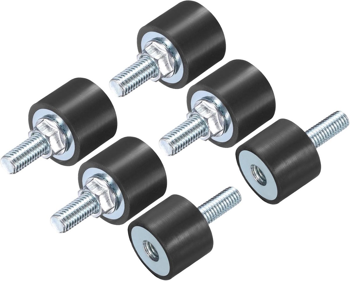 6 stuks M8 x 23 mm rubberen isolatoren met draadstangen 25 x 20 mm mannelijk vrouwelijk trillingsdempers verzinkt cilindrische schroefdraadmontage met 6 stuks M8 contramoeren
