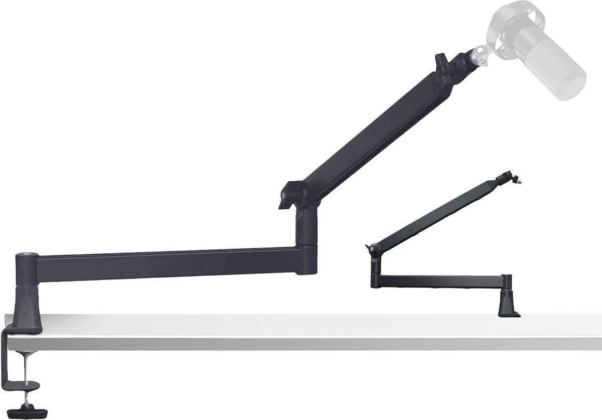 laagprofiel microfoonarmstand met bureaubankklem, schroefadapter, verborgen kabelkanalen, instelbare microfoonstandaard voor boomstickmicrofoons, voor podcast-, gaming