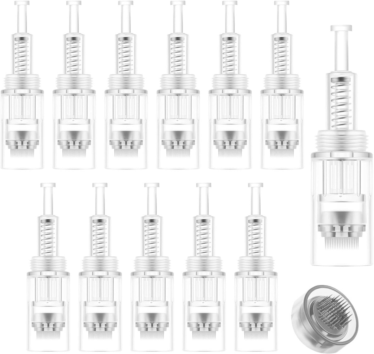 42-pins micronaaldenpatroon, 12 stuks schroeftype microneedling tip vervangende kop voor gezicht en lichaam, wegwerpbare micronaald-vervangende naald voor huidverzorging