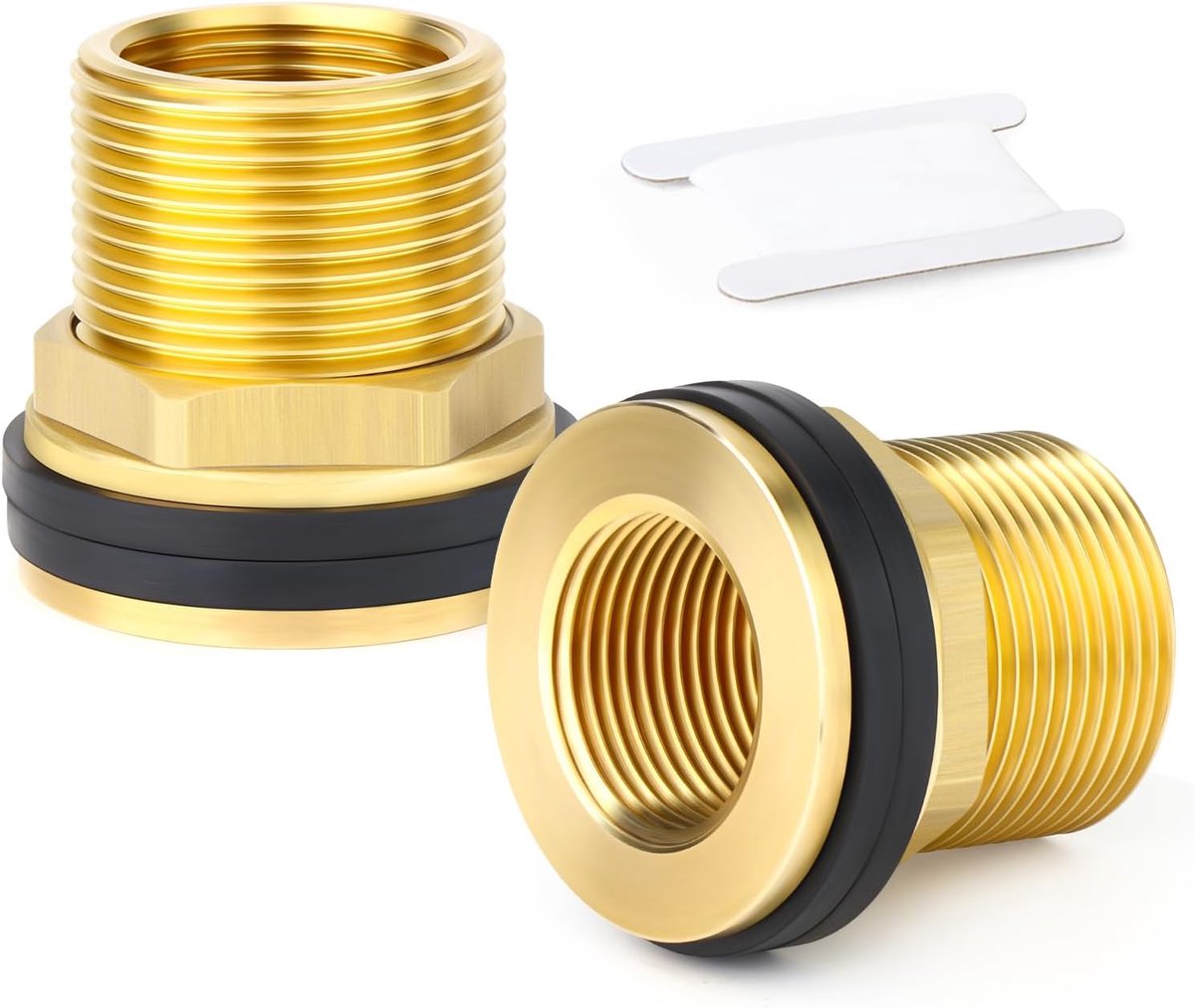 2 stuks messing schotwatertankconnector, 1"BSP mannelijk - 3/4"BSP vrouwelijk schroefdraadfitting met 2 rubberen ringen voor regentonnen, aquaria, badkuipen