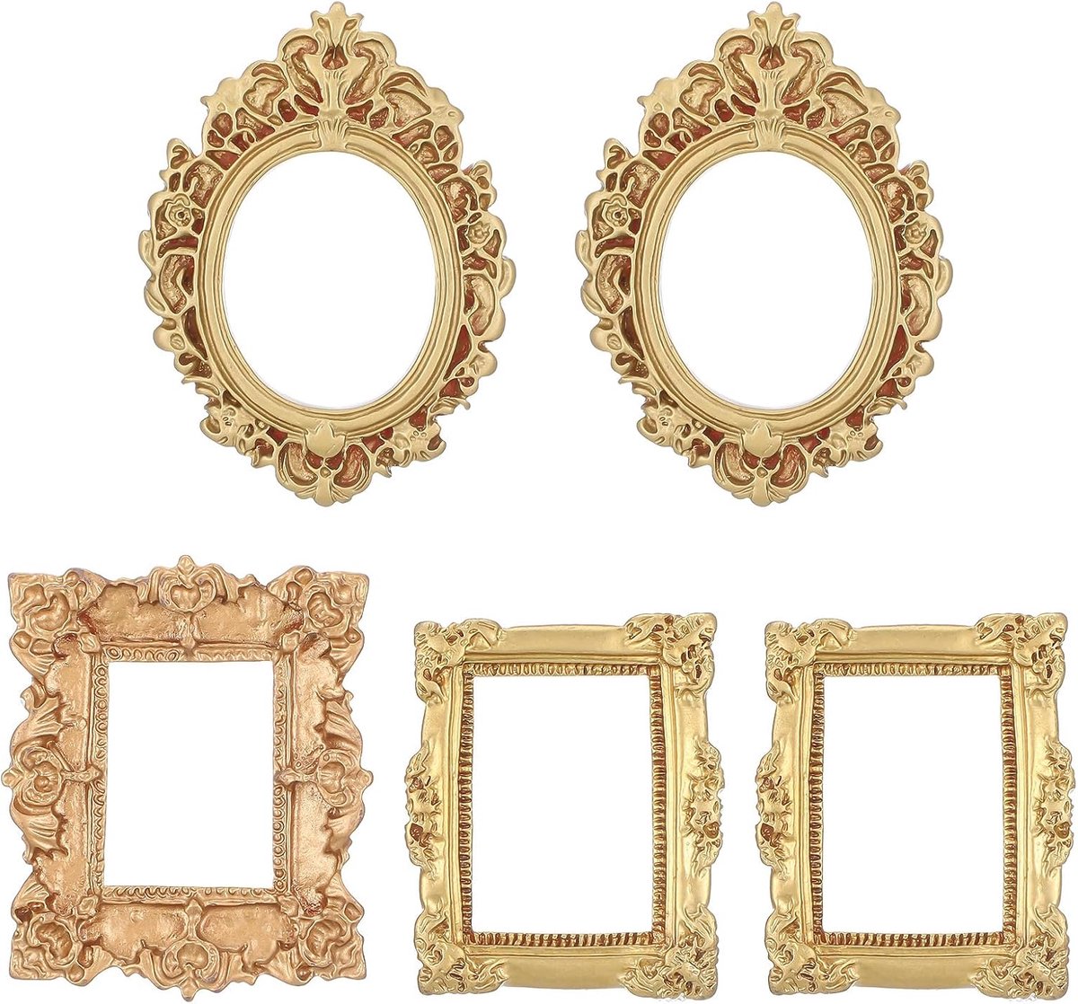 5 stuks miniatuur fotolijsten, vintage poppenhuis fotolijsten met gesneden gouden randen voor muur opknoping desktop display sieraden showcase miniatuur rekwisieten voor poppenhuis model trein