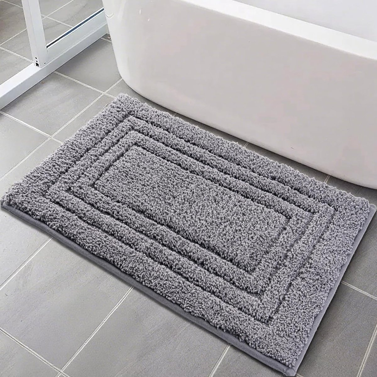 Badmatten voor badkamer, 50 x 80 cm antislip pluche Shaggy badtapijten en 6 stuks antislip stickers, extra zachte en absorberende microvezel wasbare badmat voor badkamer vloer, bad en douche