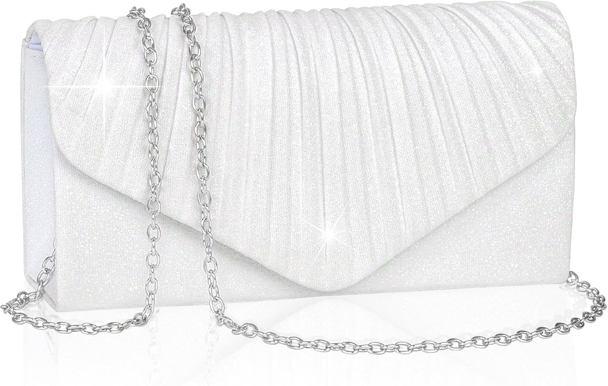 witte clutchtas voor vrouwen, elegante geplooide avondtassen met kettingriem, sprankelende groene pailletten envelop clutch, formele schoudertas voor bruiloft, feest, bal, cocktail, date