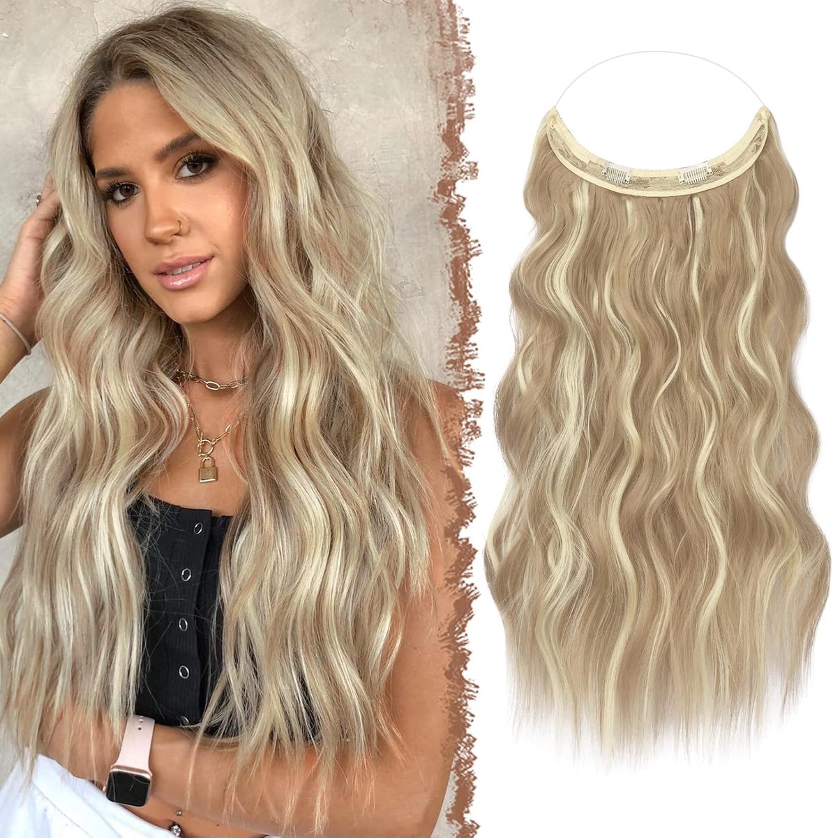 Secret Wire Hair Extensions - Krullend Golvend Lang Blond Haarverlenging Onzichtbare Haarverlengingen Synthetisch Haarstukjes voor Vrouwen, 40 cm Blond Highlights