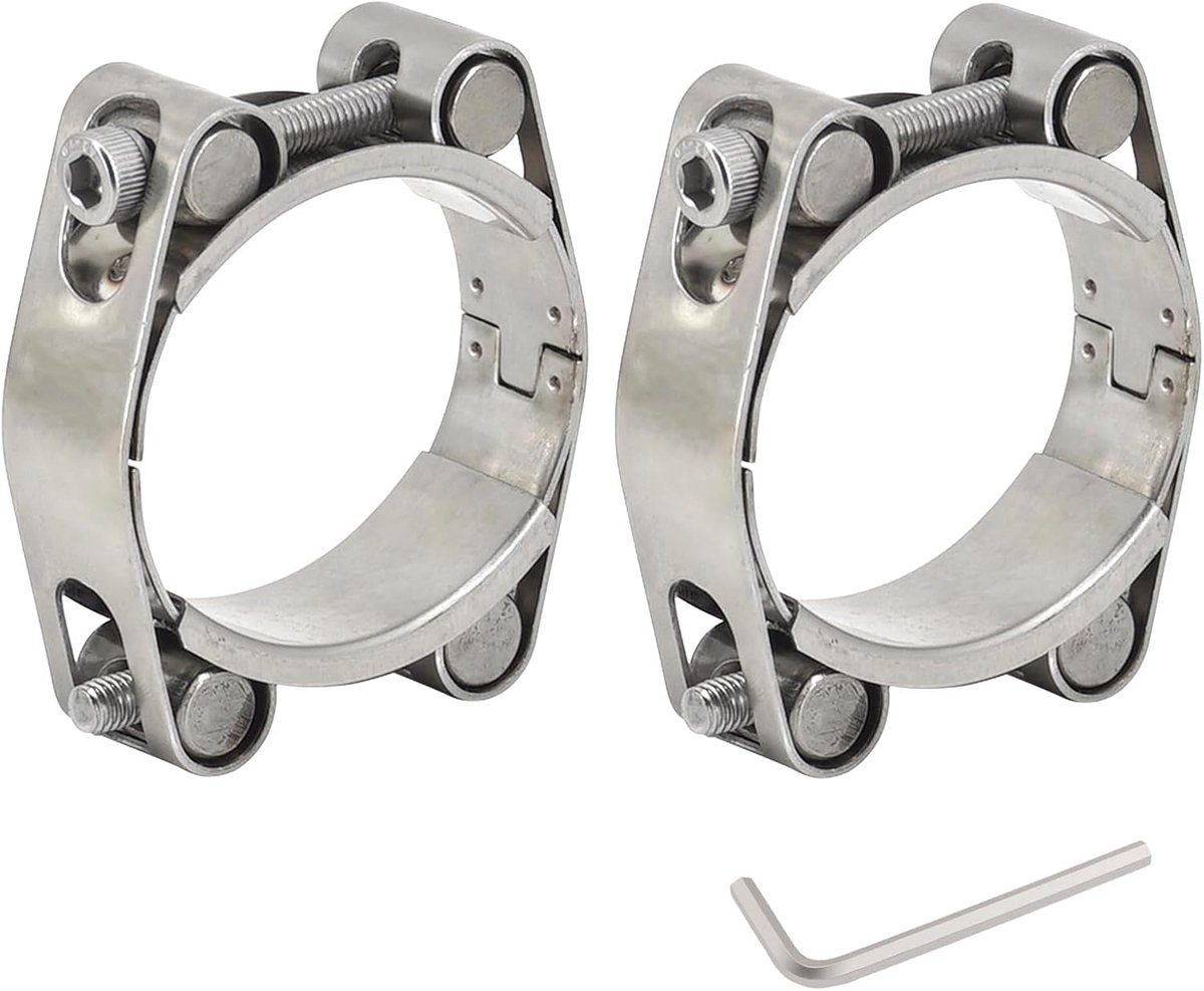 2 stuks 50-60 mm T-bout slangklemmen Heavy Duty verstelbare buisklemmen 304 roestvrij staal dubbele kop dubbellaagse pijpclips