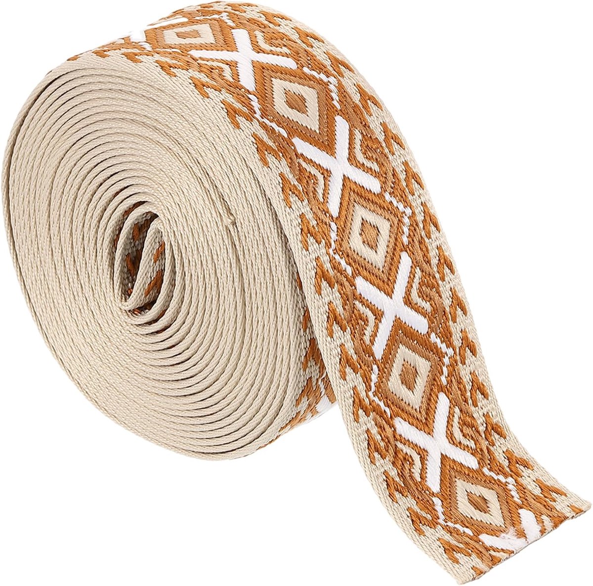 5 Yards Katoenen Riem, 50 mm Jacquard Lint Borduurwerk Polyester Riem Voor Handtassen Ambachten Kleding, Geel Bruin-Wit