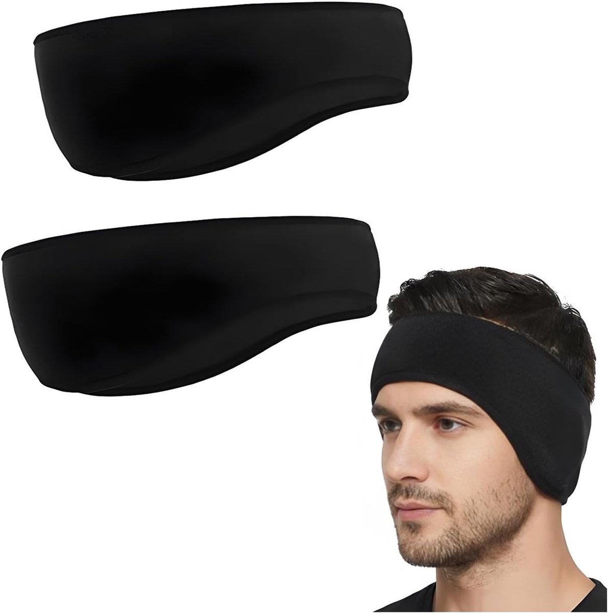 Sporthoofdband voor dames en heren, 2 stuks, oorwarmers, hoofdband, winter, warm, winddicht, elastisch, ideaal voor joggen, hardlopen, wandelen, fietsen, motorrijden