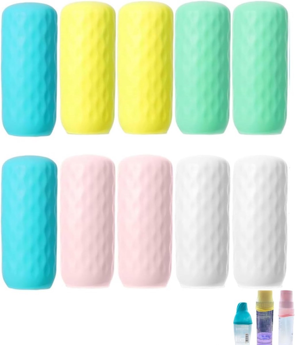 flessenhoezen, 10 stuks, lekvrije hoezen voor reiscontainers, herbruikbare flessenafdekkingen voor shampoo, douchegel, flessen, beschermhoezen (meerkleurig)