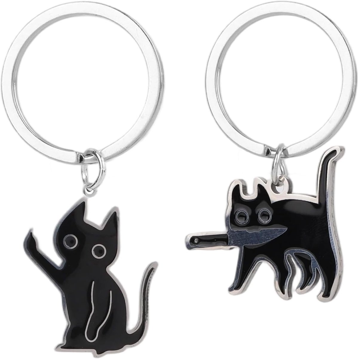 2st Zwarte Kat Sleutelhangers, 2 Stijlen Schattige Zwarte Kat Sleutelhangers Grappige voor Portemonnee Decoratie Geschikt voor Meisjes Vrouwen Mannen Cadeaus