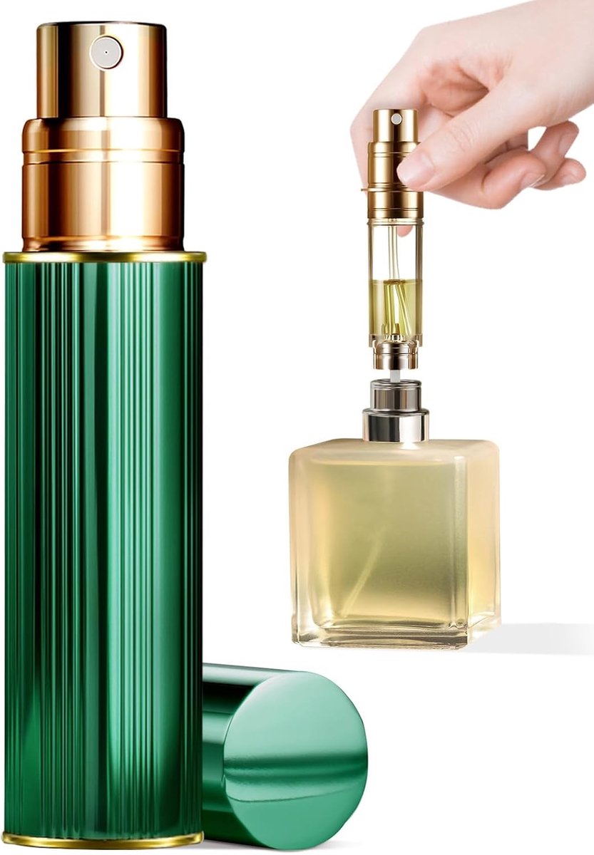 navulbaar, 10 ml, draagbare reis-spuitfles, lekvrij, mini-formaat, parfumverstuiver, bodemvulling, cologne-dispenser voor mannen en vrouwen (RA 10ml Groen)