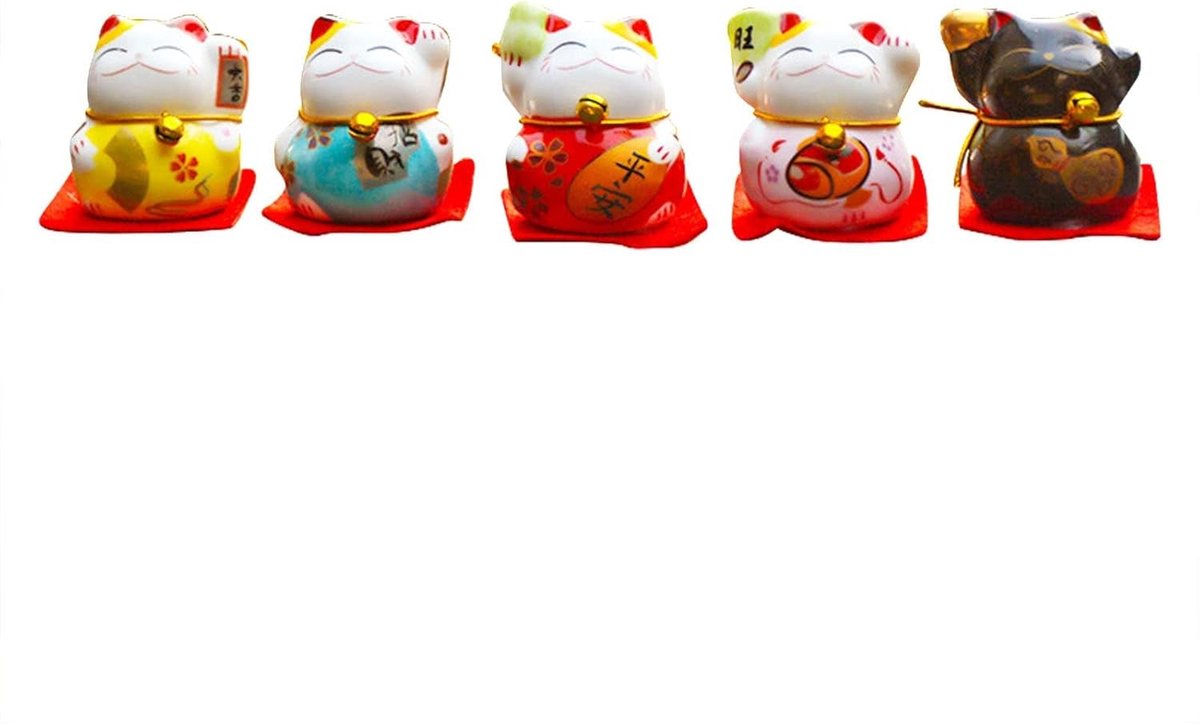 5 stuks Kawaii Zwaaiende Kat Mini Maneki Neko-standbeelden op zonne-energie