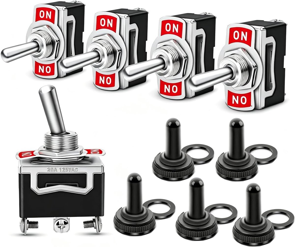 5pcs Tuimelschakelaar 12mm,15A-250VAC/20A-125VAC,3-pins SPDT AAN/UIT/AAN-schakelaar+5pcs Waterdichte Dop,Gebruikt voor Auto Vrachtauto