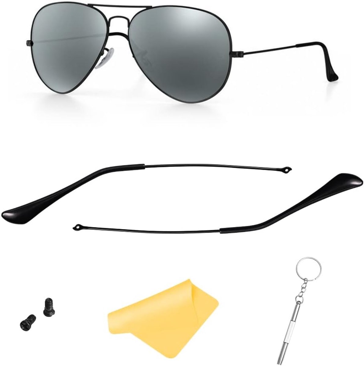 RB3025 vervangende brilmontuur voor Ray-Ban Aviator zonnebril, (Zwart) Tempelstokken + (zwart)Tempeltips, Common