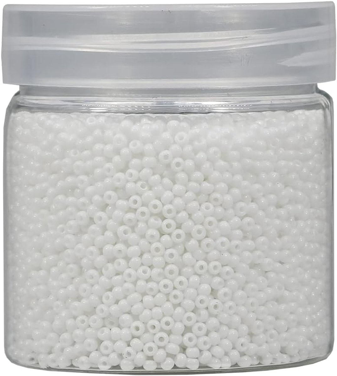 Kralen om te rijgen, 10.000 stuks/110 gram in doos, 12/0 witte glazen kralen, kleine rocaillekralen voor het maken van sieraden, oorbellen, armbanden, halskettingen (wit)