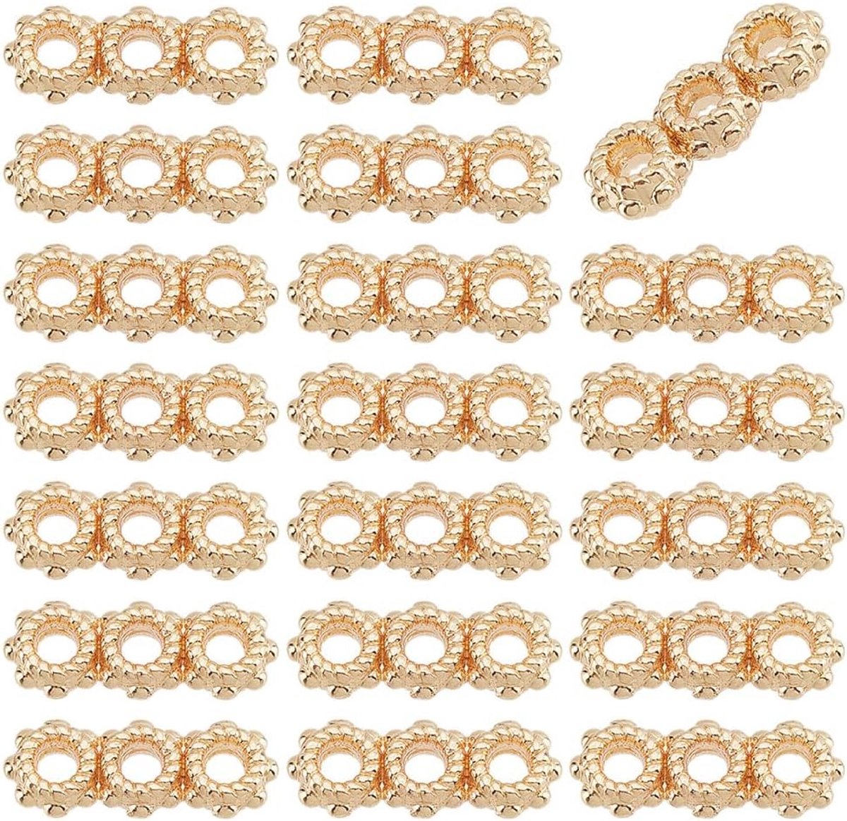 PandaHall 50 stuks 3 gaten spacer bars, metalen afstandhouders bar link connector kralen multi streng separator voor doe-het-zelf meerlaagse armband ketting sieraden maken, 13 x 5 x 2,5 mm/0,5 x