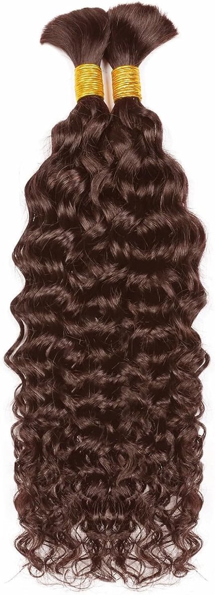 Wave Bulk Human Hair for Boho Braids Human Braiding Hair No Weft Brazilian Water Wave Bulk DaiMer Brown Human Hair Extension for Boho Braids 4#, 24inch 2 Bundles 100g (1Pack-2PCS)