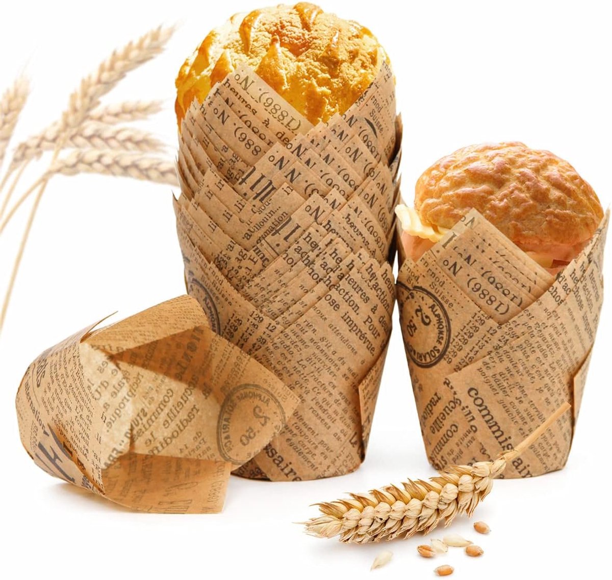 100 stuks papieren muffinvormpjes in tulpenvorm, cupcake-vormen, tulp, wegwerpbakbekers voor bruiloften, verjaardagen, paasfeesten, familiebijeenkomsten (basiskleur-krant)