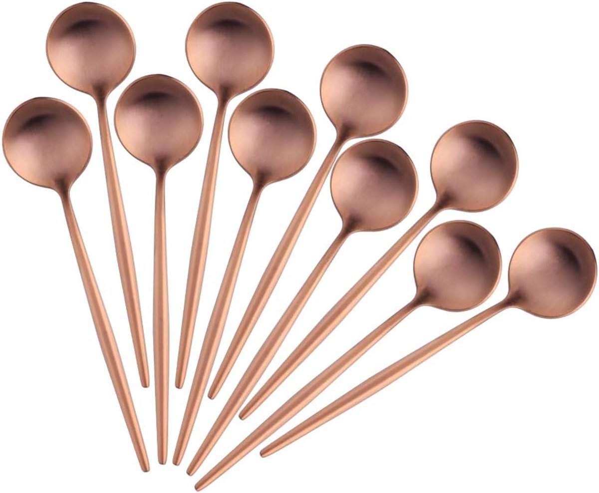 11,9 cm matte gepolijste espressolepels roestvrij staal set van 10, mini theelepels set voor koffie, suiker, dessert, cake, ijs, cappuccino (Roze Goud)