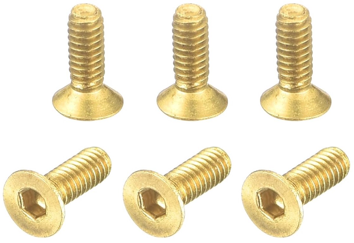 Platte kopschroeven met binnenzeskant, M2 - 0,4 x 6 mm, 6 stuks, bevestigingsschroeven met binnenzeskant van messing