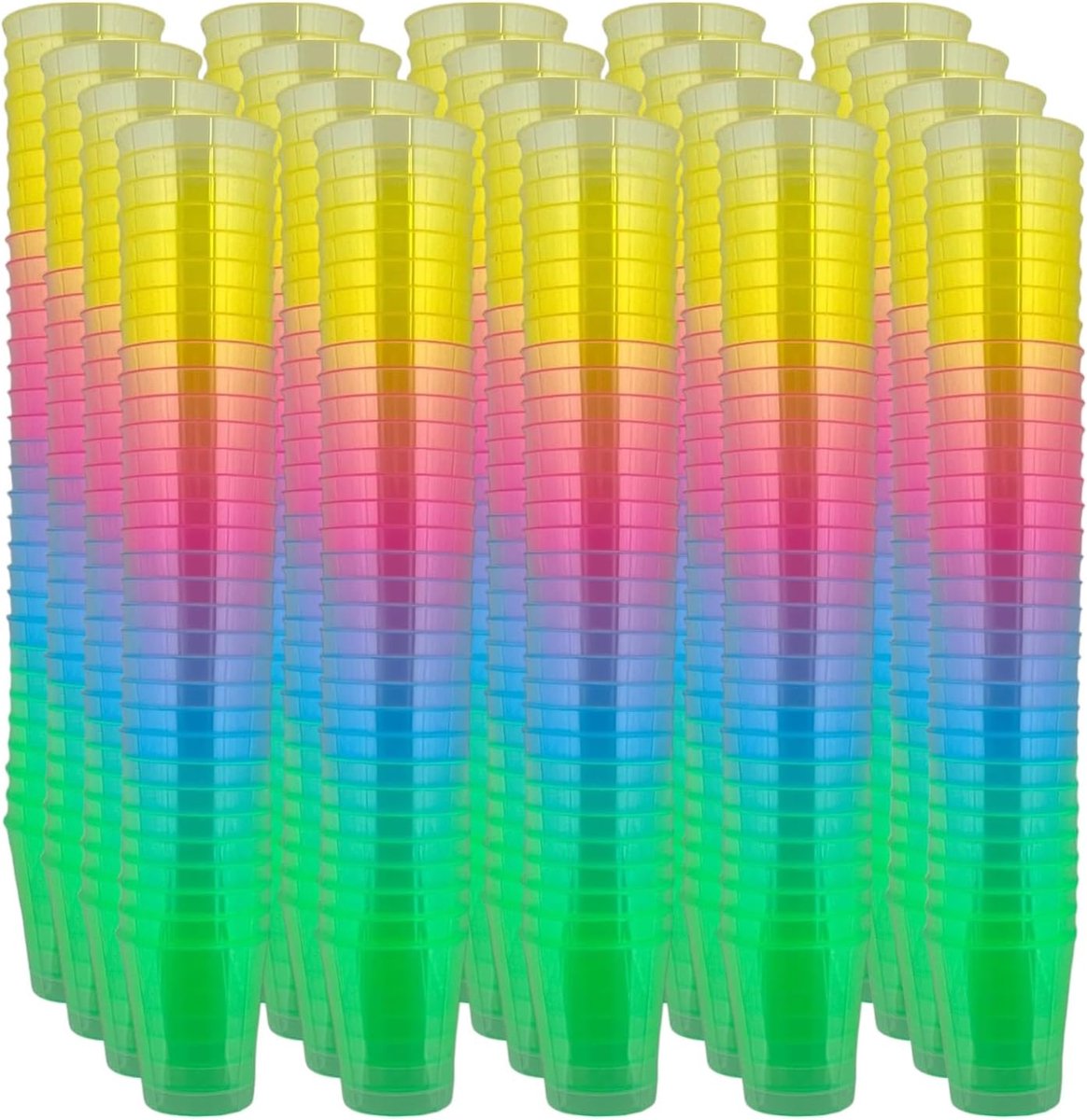 Onbreekbare borrelglaasjes van kunststof, Robuuste shotglazen. Jello shots, desserts, feest, bruiloft, verjaardag. Vaatwasserbestendig, herbruikbaar. 29 ml (Regenboog, 640 stuks)