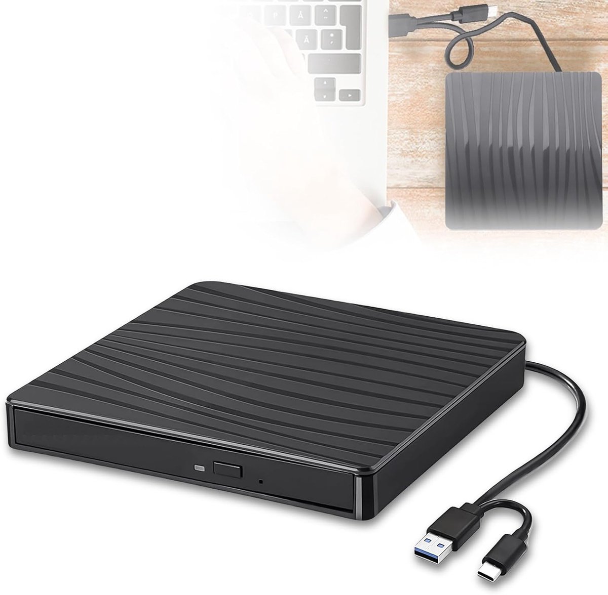 Externe dvd-drive, USB 3.0 en Type-C draagbare CD +/-RW ROM voor Laptop PC Desktop, Burner Reader Compatibel met Windows XP / 2003 / Vista /7/8/10/11 Linux besturingssystemen