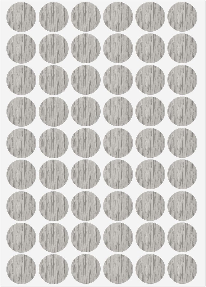 sourcing map 1 vel / 54 stuks schroefgat cover stickers 21 mm diameter. PVC zelfklevende afdekkappen stofdicht voor hout meubels kast plank garderobe getextureerd grijs
