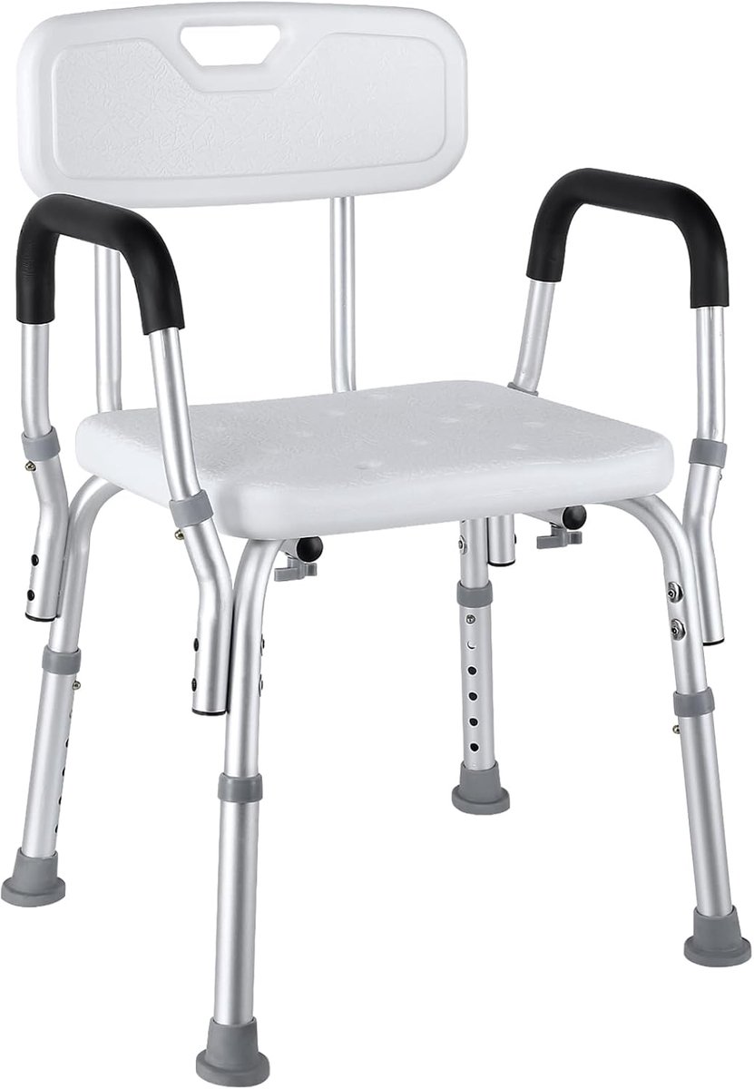 douchestoel, badkamerkruk, in hoogte verstelbaar 39-52cm, stabiele douchestoel, belastbaar tot 136 kg, met antislipvoetjes, aluminium stoel voor de douche, comfortabele douchehulp voor sen