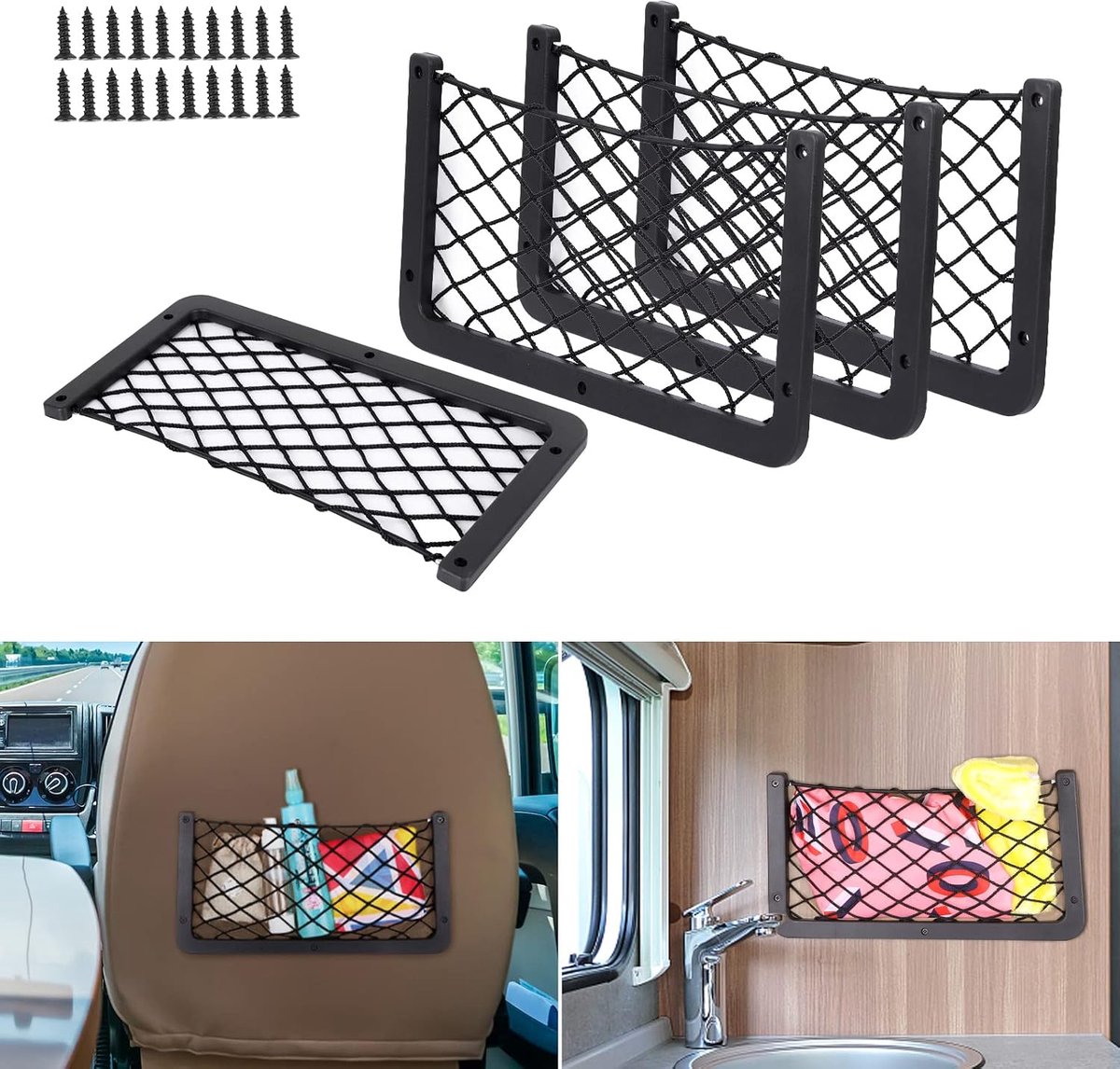 Kofferbaktas van ABS voor auto, 4 stuks, organizer voor opslag, 35,5 x 18,5 cm, multifunctioneel, stoel voor bagage, campers, boten, huishouden (met 20 schroeven)